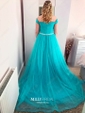 Ball Gown Off-the-shoulder Tulle Sweep Train Beading Prom Dresses