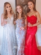 Mermaid Strapless Tulle Corset Prom Dresses With Appliques