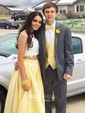 Ball Gown Square Neck Satin Two Piece Prom Dresses With Appliques