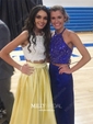 Ball Gown Square Neck Satin Two Piece Prom Dresses With Appliques