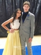 Ball Gown Square Neck Satin Two Piece Prom Dresses With Appliques
