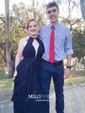 A-line V-neck Chiffon Cut Out Prom Dresses With Appliques