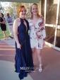 A-line V-neck Chiffon Cut Out Prom Dresses With Appliques