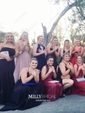 A-line V-neck Chiffon Cut Out Prom Dresses With Appliques
