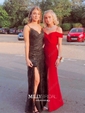 Sheath/Column V-neck Lace Prom Dresses With Appliques