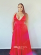 Black Ball Gown V-neck Satin Prom Dresses With Ruched