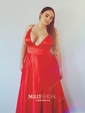 Black Ball Gown V-neck Satin Prom Dresses With Ruched