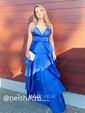 A-line V-neck Satin Floor-length Tiered Prom Dresses