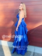 A-line V-neck Satin Floor-length Tiered Prom Dresses