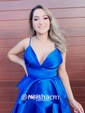 Ball Gown V-neck Satin Ruffle Tiered Prom Dresses