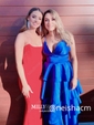 Ball Gown V-neck Satin Ruffle Tiered Prom Dresses