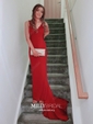 Sheath/Column V-neck Jersey Cut Out Prom Dresses With Appliques