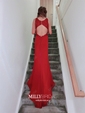 Sheath/Column V-neck Jersey Cut Out Prom Dresses With Appliques