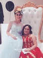 Ball Gown High Neck Tulle Cut Out Prom Dresses With Appliques