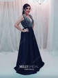 A-line V-neck Satin Sweep Train Beading Prom Dresses