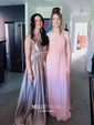 A-line V-neck Satin Cut Out Prom Dresses With Ruched