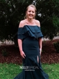 Sheath/Column Off-the-shoulder Satin Modest Prom Dresses