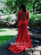 Mermaid Illusion Tulle Cut Out Beaded Prom Dresses With Appliques