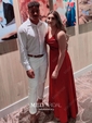 Sheath/Column Cowl Neck Ankle-length Satin Prom Dresses