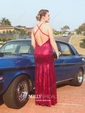 Trumpet/Mermaid Sweep Train V-neck Sequined Prom Dresses