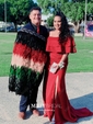 Sheath/Column Off-the-shoulder Satin Modest Prom Dresses