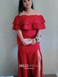Sheath/Column Off-the-shoulder Satin Modest Prom Dresses