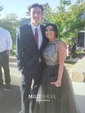Ball Gown High Neck Tulle Cut Out Prom Dresses With Beading