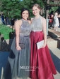 Ball Gown High Neck Tulle Cut Out Prom Dresses With Beading