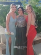 Ball Gown High Neck Tulle Cut Out Prom Dresses With Beading