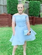 A-line Off-the-shoulder Satin Organza Short/Mini Sashes / Ribbons Short Prom Dresses