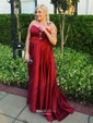 Burgundy Ball Gown Strapless Satin Prom Dresses
