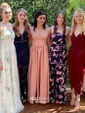 A-line V-neck Silk-like Satin Floor-length Split Front Prom Dresses
