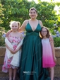 Black Ball Gown V-neck Satin Prom Dresses With Ruched