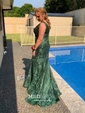 Burgundy Mermaid V-neck Lace Modest Prom Dresses