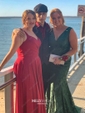 Burgundy Mermaid V-neck Lace Modest Prom Dresses