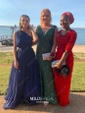 Burgundy Mermaid V-neck Lace Modest Prom Dresses