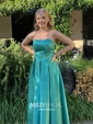 Burgundy Ball Gown Strapless Satin Prom Dresses