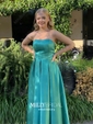 Ball Gown/Princess Sweep Train Straight Satin Prom Dresses