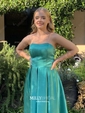 Burgundy Ball Gown Strapless Satin Prom Dresses