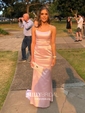Sheath/Column Scoop Neck Satin Prom Dresses With Ruched