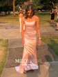 Sheath/Column Scoop Neck Satin Prom Dresses With Ruched