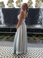 A-line Floor-length V-neck Silk-like Satin Split Front Prom Dresses