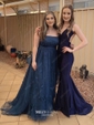 A-line Strapless Tulle 3D Floral Prom Dresses With Beading