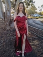 Sheath/Column Off-the-shoulder Satin Prom Dresses With Split