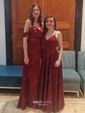 Sheath/Column Off-the-shoulder Satin Prom Dresses With Split