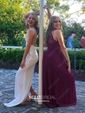 Sheath/Column V-neck Jersey Backless Prom Dresses With Ruched