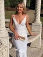 Sheath/Column V-neck Jersey Backless Prom Dresses With Ruched