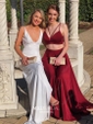 Sheath/Column V-neck Jersey Backless Prom Dresses With Ruched