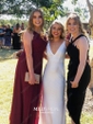 Sheath/Column V-neck Jersey Backless Prom Dresses With Ruched