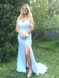 Sheath/Column V-neck Jersey Prom Dresses With Ruched